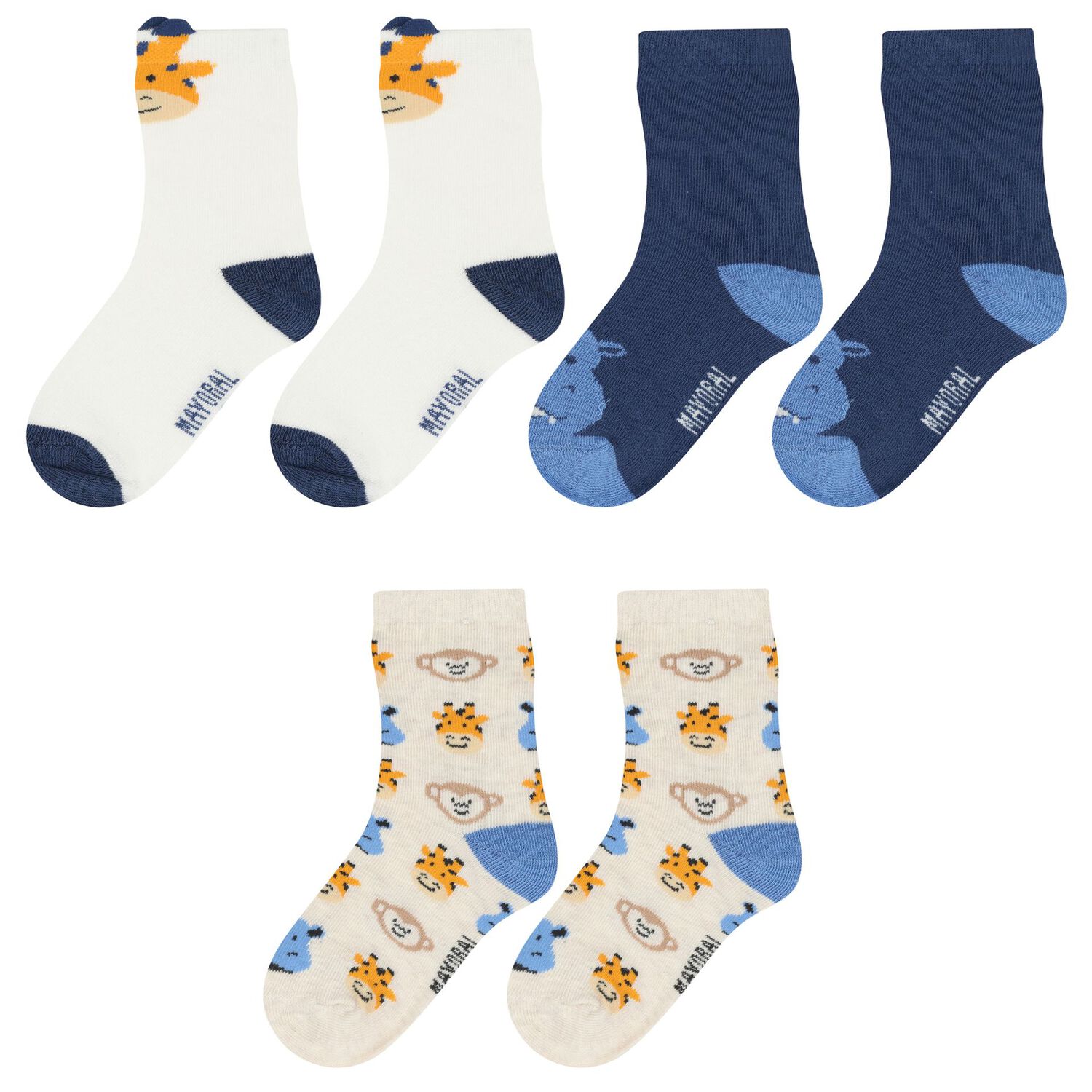 Younger Boys White, Navy Blue & Beige Socks ( 3-Pack ) , 1, hi-res