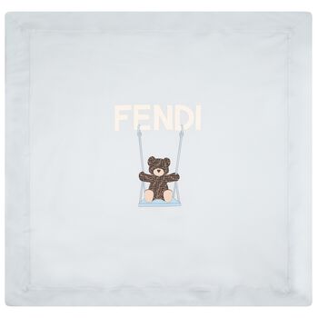 Baby Boys White & Blue Teddy Bear Logo Padded Blanket