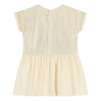 Younger Girls Ivory & Gold Logo Dress