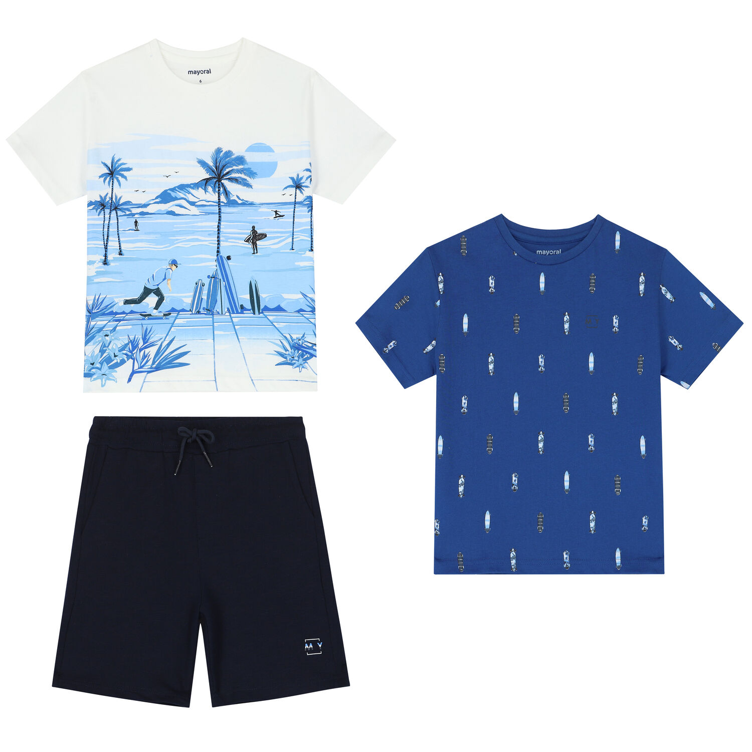 Boys Blue, White & Navy Shorts Set, 2, hi-res