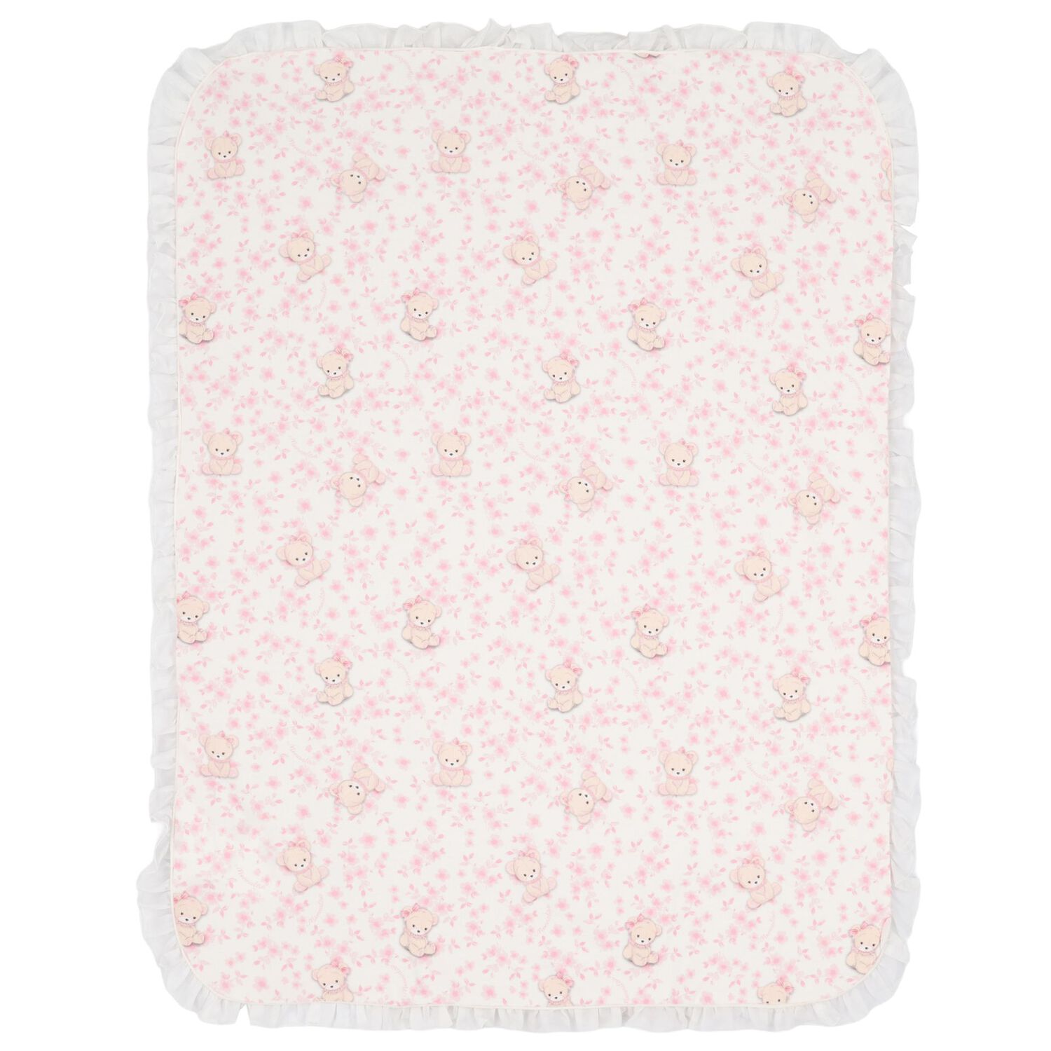 Baby Girls Ivory & Pink Teddy Bear Blanket, 1, hi-res