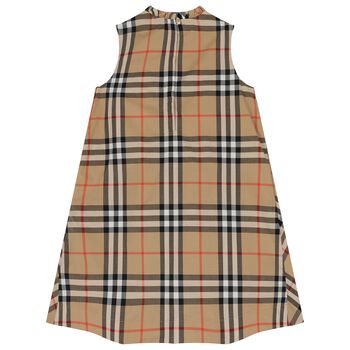 Girls Beige Check Dress
