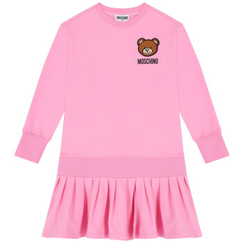 Girls Pink Teddy Logo Dress