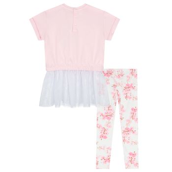 Girls Pink Floral Leggings Set