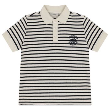 Boys Ivory & Black Logo Polo Shirt