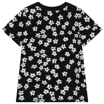 Girls Black Logo Flower T-Shirt