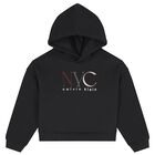 Girls Black Logo Hooded Top, 1, hi-res