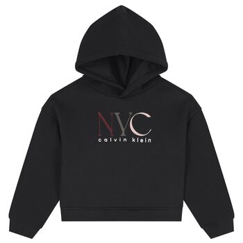 Girls Black Logo Hooded Top