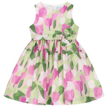 Girls Green & Pink Floral Dress