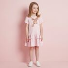 Girls Pink & Beige Bow Logo Dress, 3, hi-res