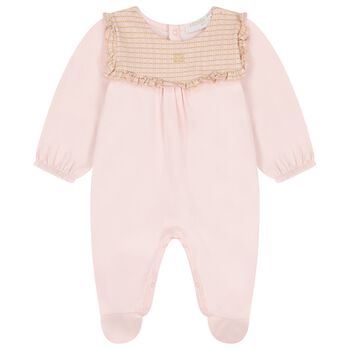 Baby Girls Pink & Gold Ruffled Babygrow