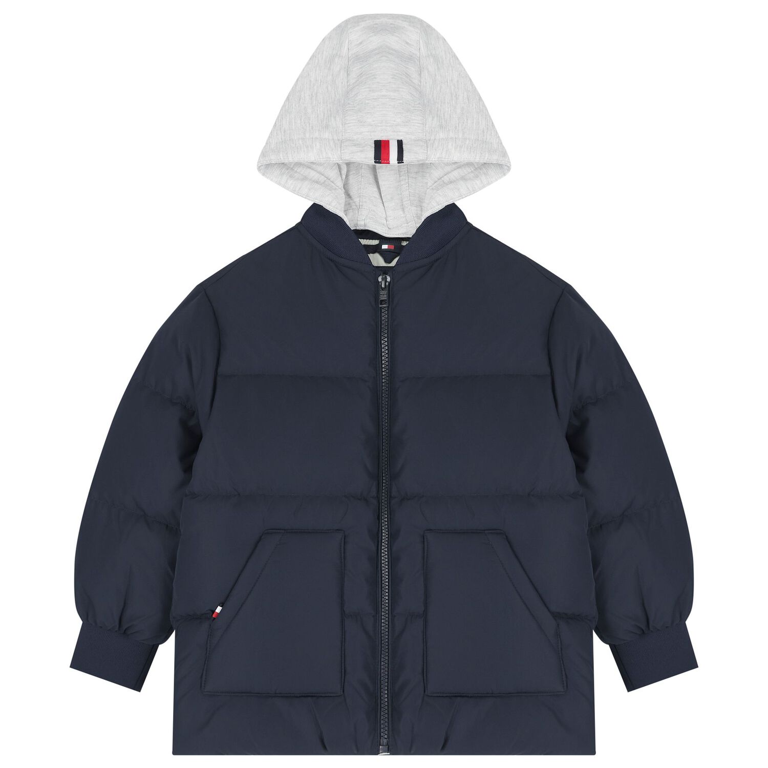 Boys Navy Blue & Grey Logo Puffer Jacket, 1, hi-res image number null