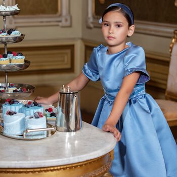 Girls Blue Bow Dress
