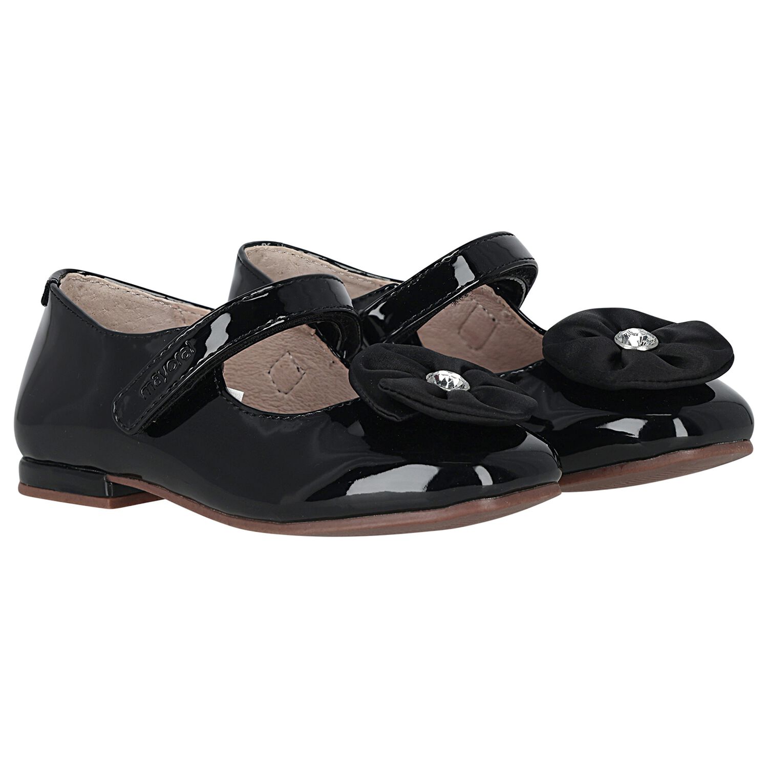 Girls Black Patent Leather Ballerina Shoes, 1, hi-res