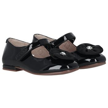 Girls Black Patent Leather Ballerina Shoes