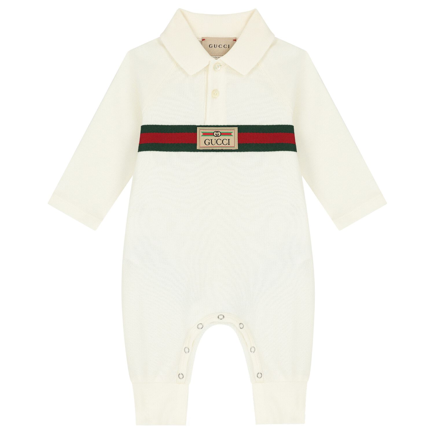 Gucci Baby Boys Ivory Logo Web Striped Romper | Junior Couture