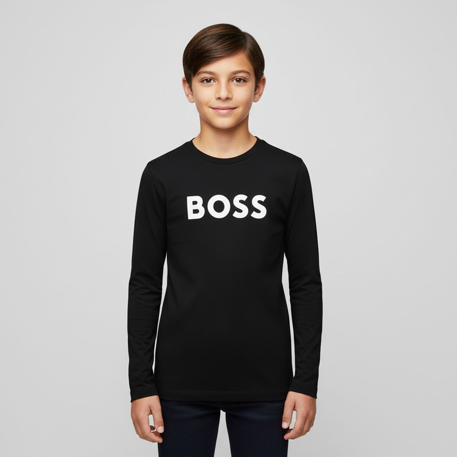 Boys Black Logo Long Sleeve Top, 1, hi-res image number null