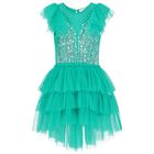 Girls Green Embellished Tulle Dress, 1, hi-res