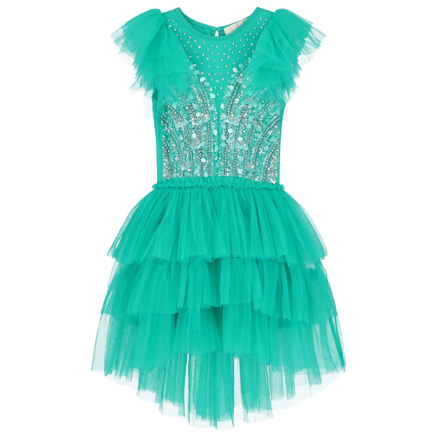 Girls Green Embellished Tulle Dress, 1, hi-res image number null