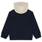 Boys Navy Blue & Beige Hooded Zip Up Top, 1, hi-res