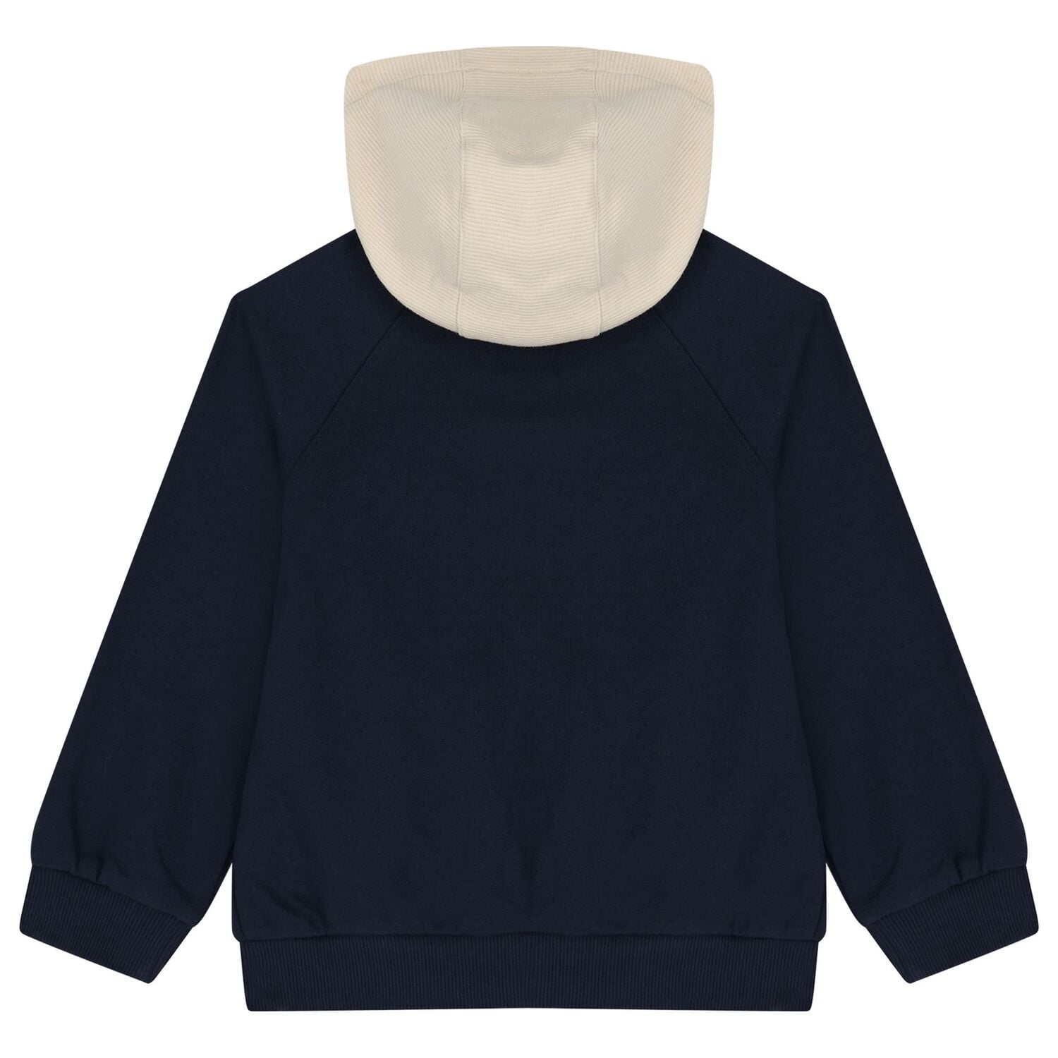 Boys Navy Blue & Beige Hooded Zip Up Top, 1, hi-res