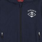 Younger Boys Navy Blue Logo Hooded Zip Up Top, 1, hi-res