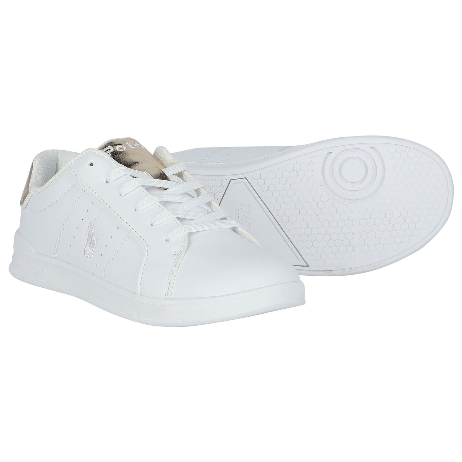 Girls White & Gold Logo Trainers, 1, hi-res image number null