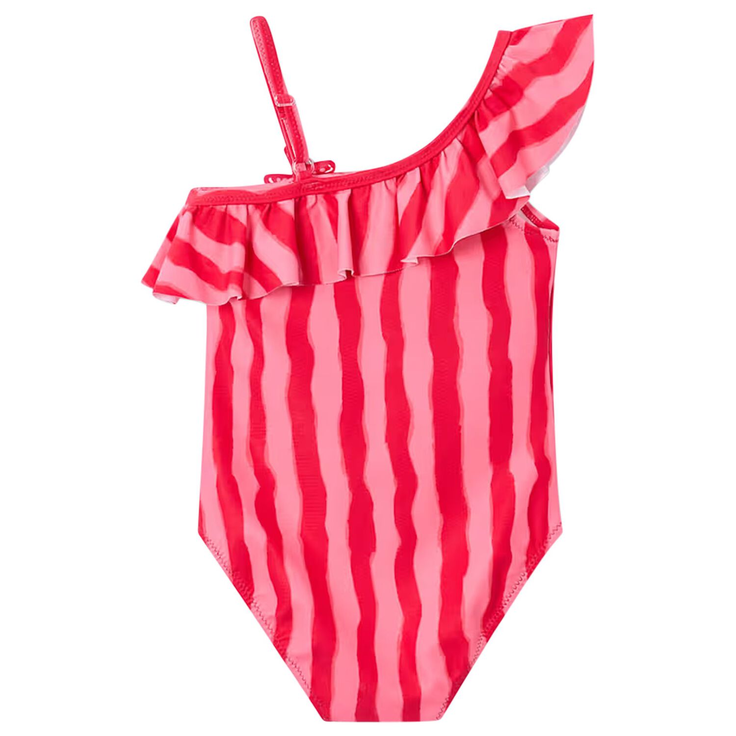 Girls Red & Pink Striped Swimsuit, 1, hi-res