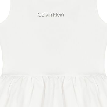 Girls White Flared Jersey Dress