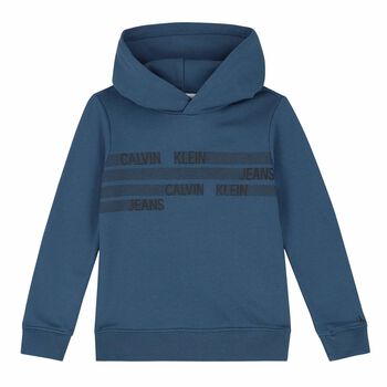 Boys Blue Logo Hooded Top