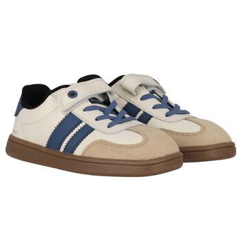 Boys Blue & White Leather Trainers