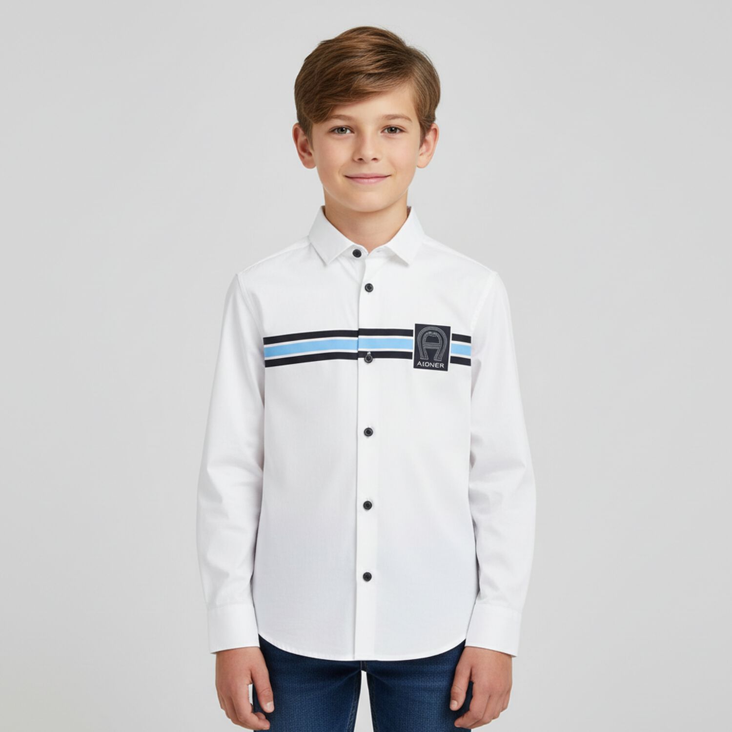 Boys White Logo Shirt, 1, hi-res