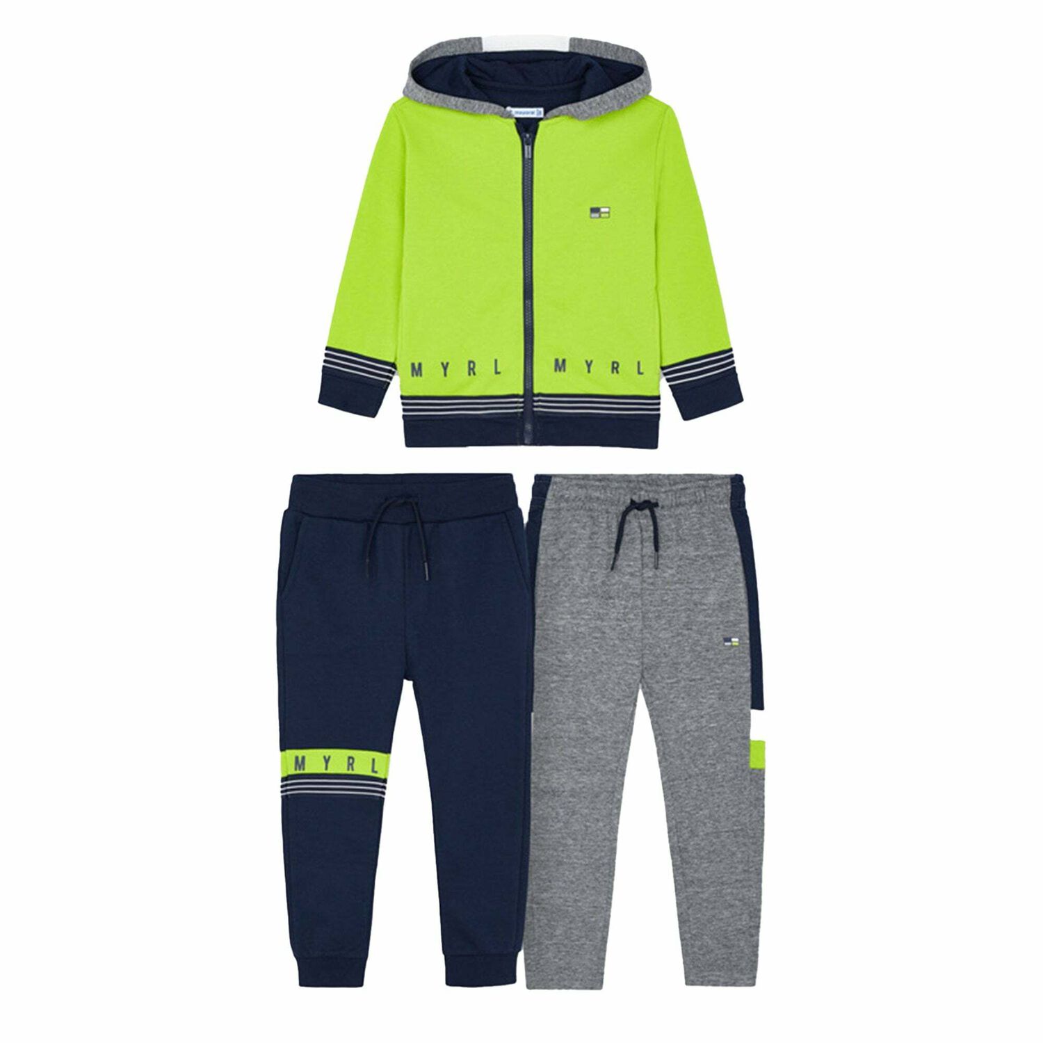 Boys Green, Navy & Grey 3-Piece Tracksuit, 2, hi-res