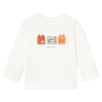 Younger Boys Ivory Animal Long Sleeve Top