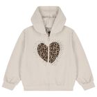 Girls Beige Heart Hooded Zip Up Top, 1, hi-res