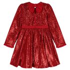 Girls Red Embellished Sequin Dress, 1, hi-res
