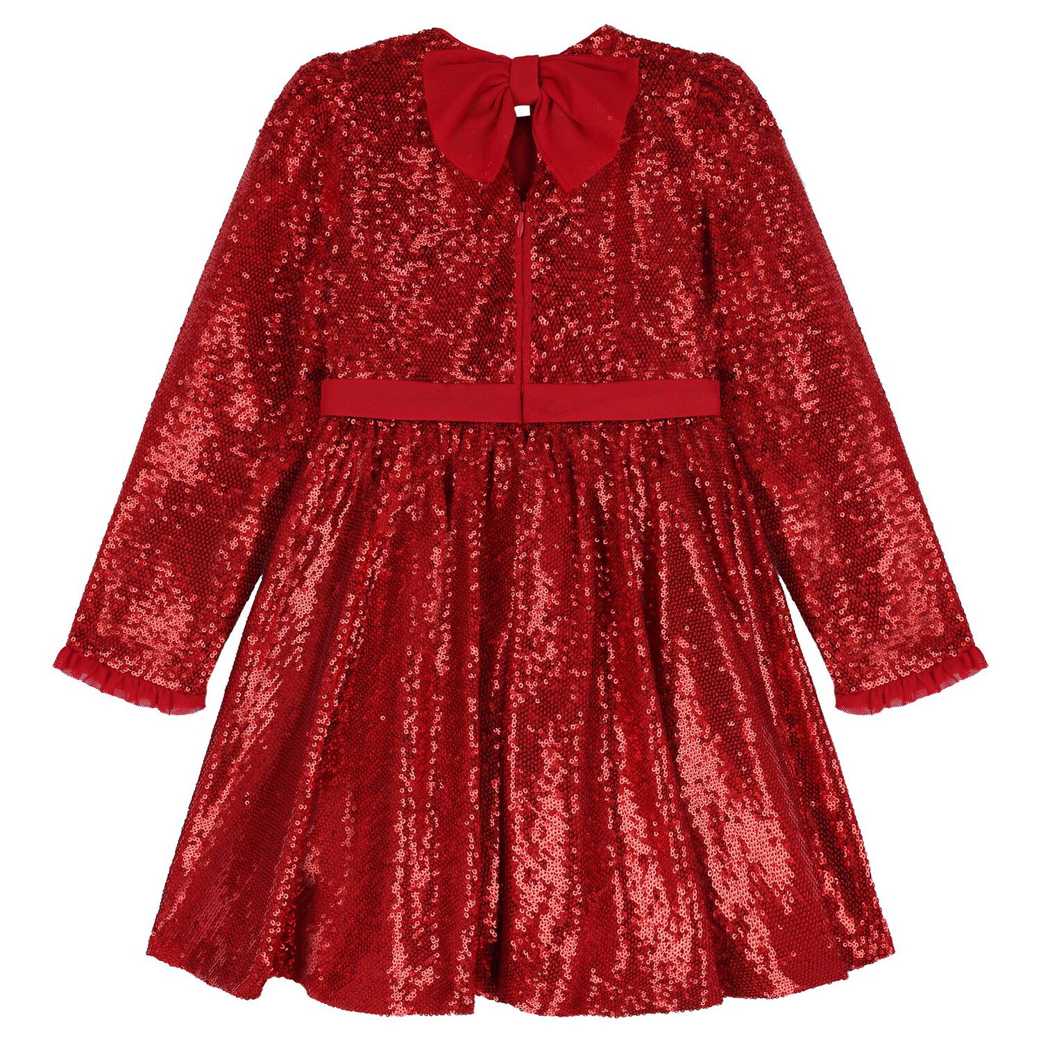 Girls Red Embellished Sequin Dress, 1, hi-res