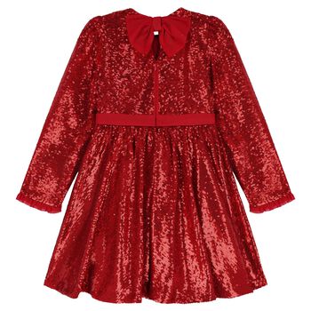 Girls Red Embellished Sequin Dress