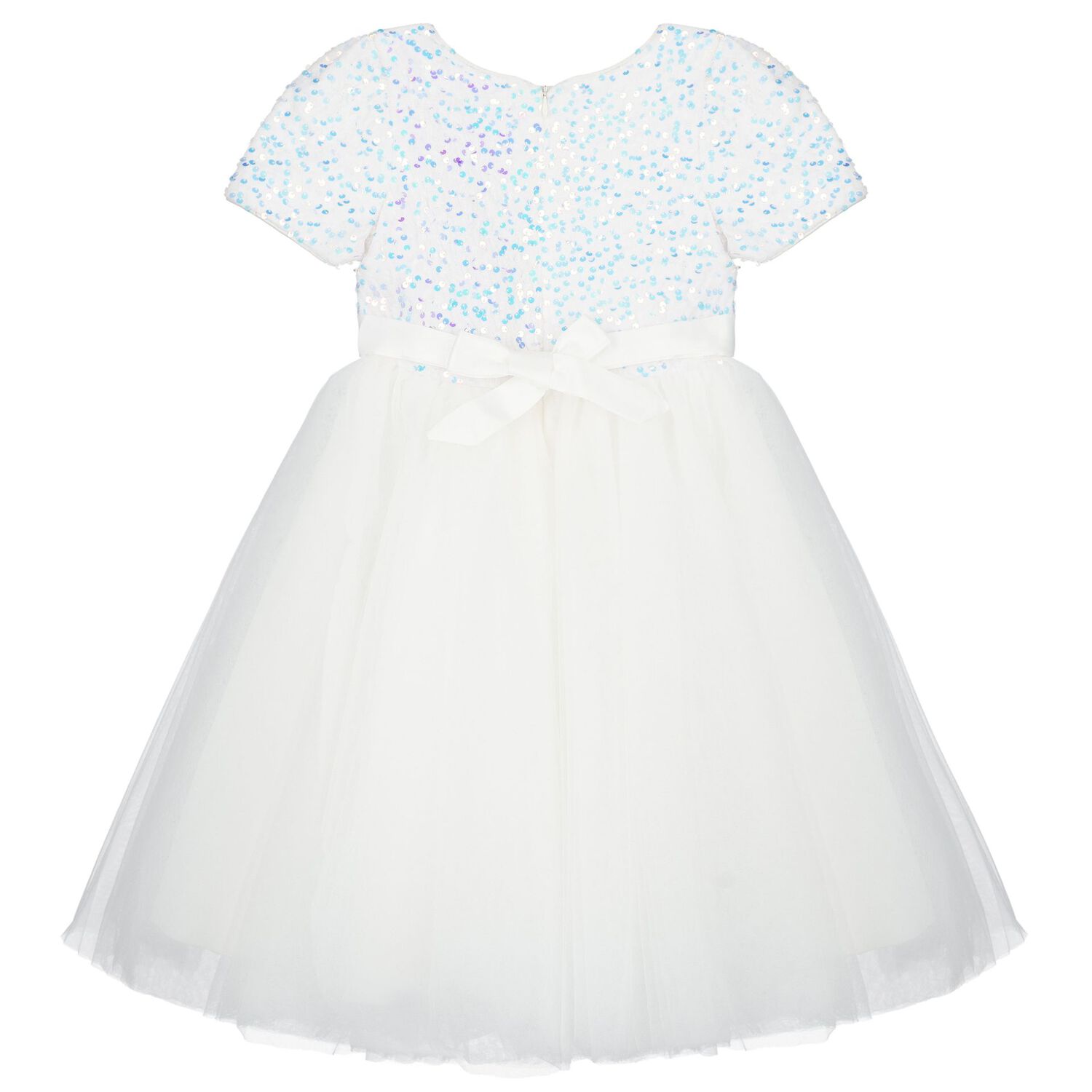 Girls White Sequin Tulle Dress, 1, hi-res image number null