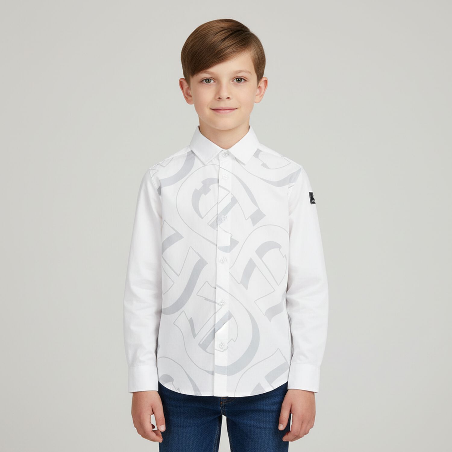 Boys White Logo Shirt, 1, hi-res