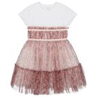 Girls White & Pink Logo Tulle Dress, 1, hi-res