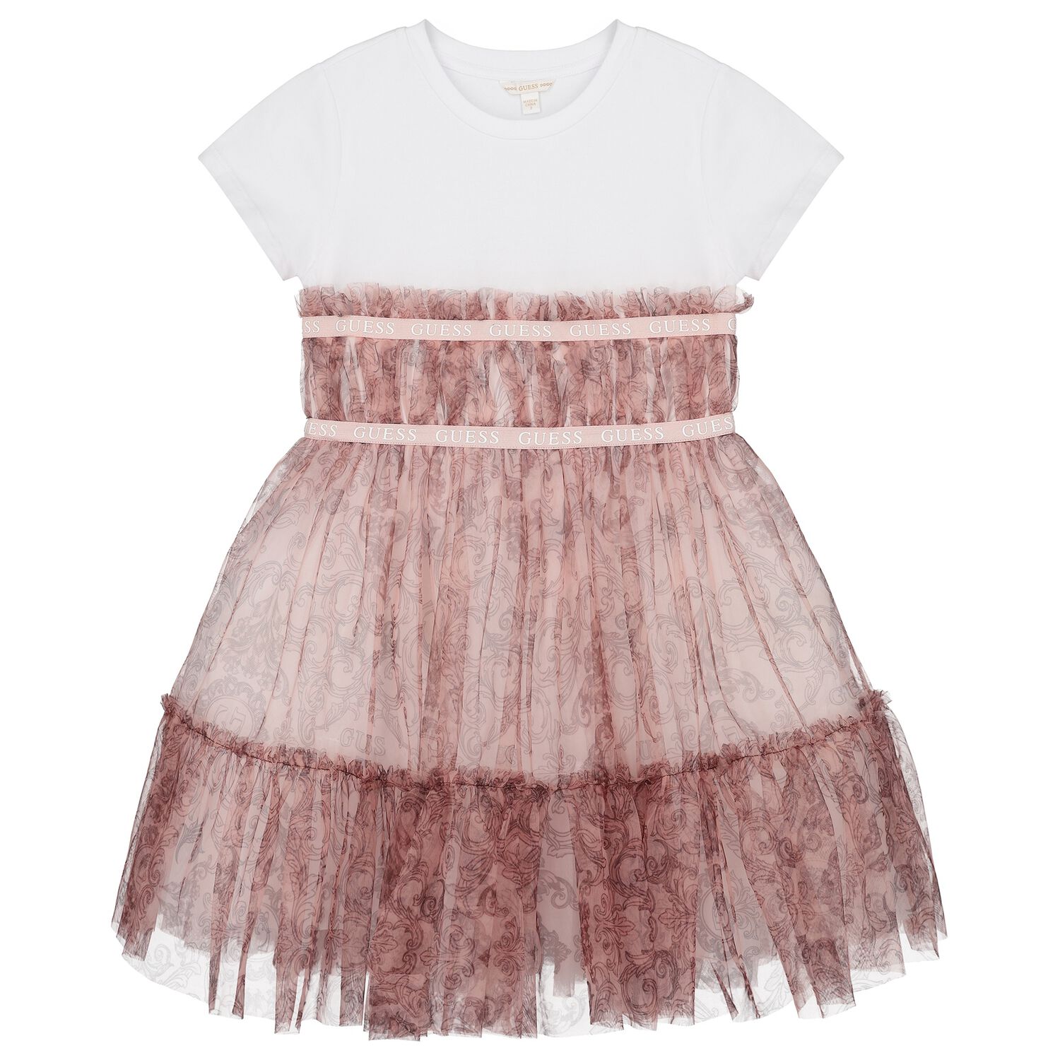 Girls White & Pink Logo Tulle Dress, 1, hi-res image number null