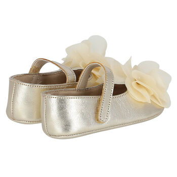 Baby Girls Gold Flower Shoes