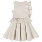 Girls Beige Flower Ruffle Dress, 1, hi-res