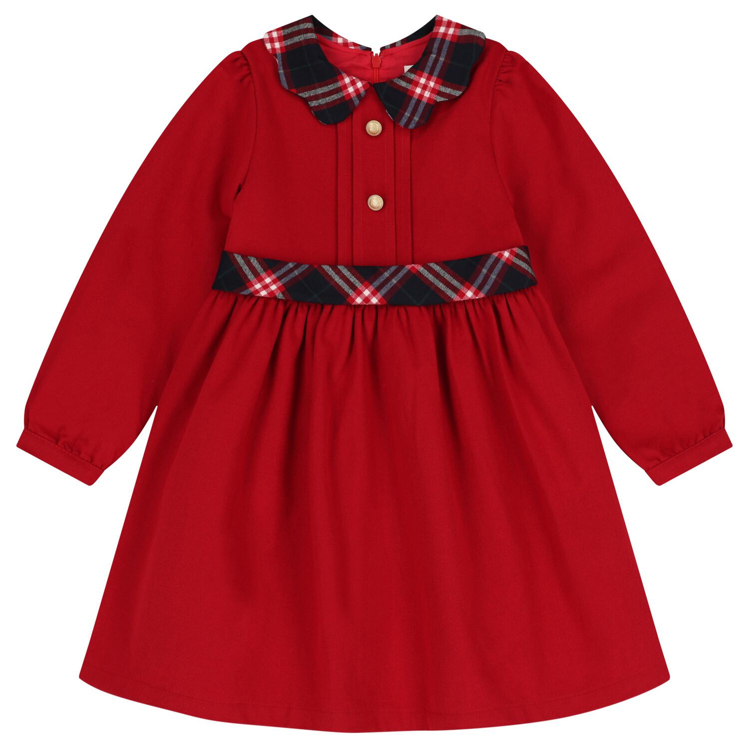 Girls Red & Navy Blue Tartan Dress, 1, hi-res