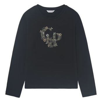 Girls Black Embellished Long Sleeve Top
