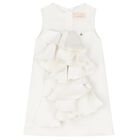 Girls Ivory Satin Ruffled Dress, 1, hi-res