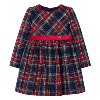 Girls Navy Blue Tartan Tweed Dress