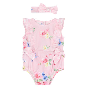 Baby Girls Pink Floral Bodysuit Set