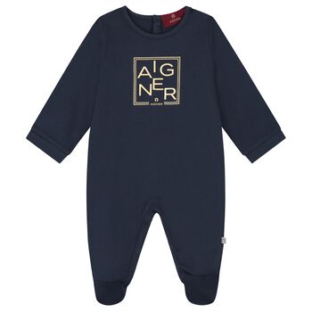 Baby Boys Navy Blue Logo Babygrow